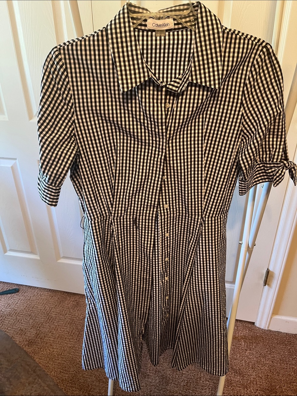 Calvin Klein Black and White Gingham Button-Down Dress
